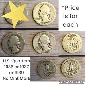 Rare US Silver Quarter 1936 or 1937 or 1939 *each price*